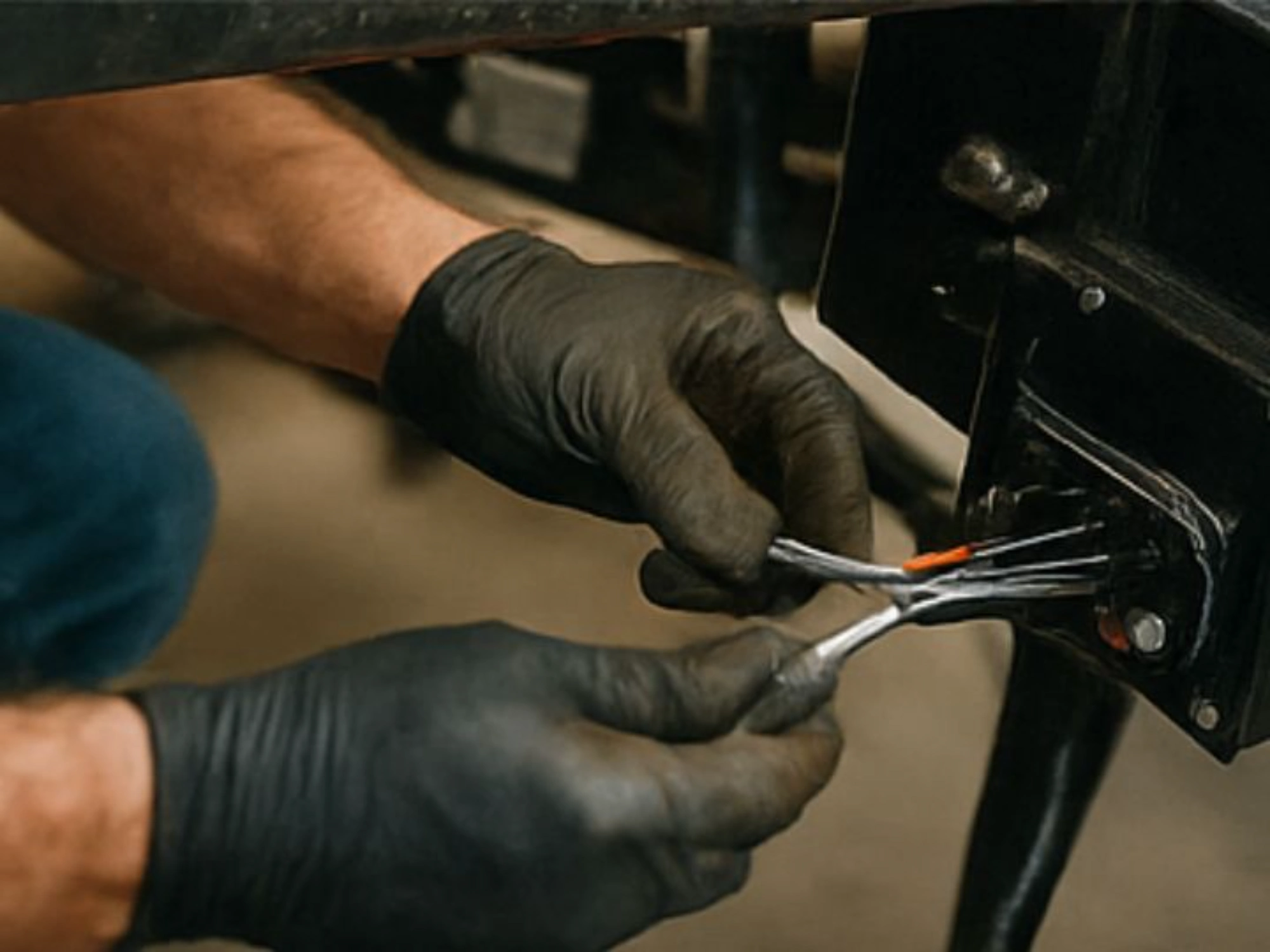 Technician repairing a utility trailer at Buck Rentals in Lancaster County